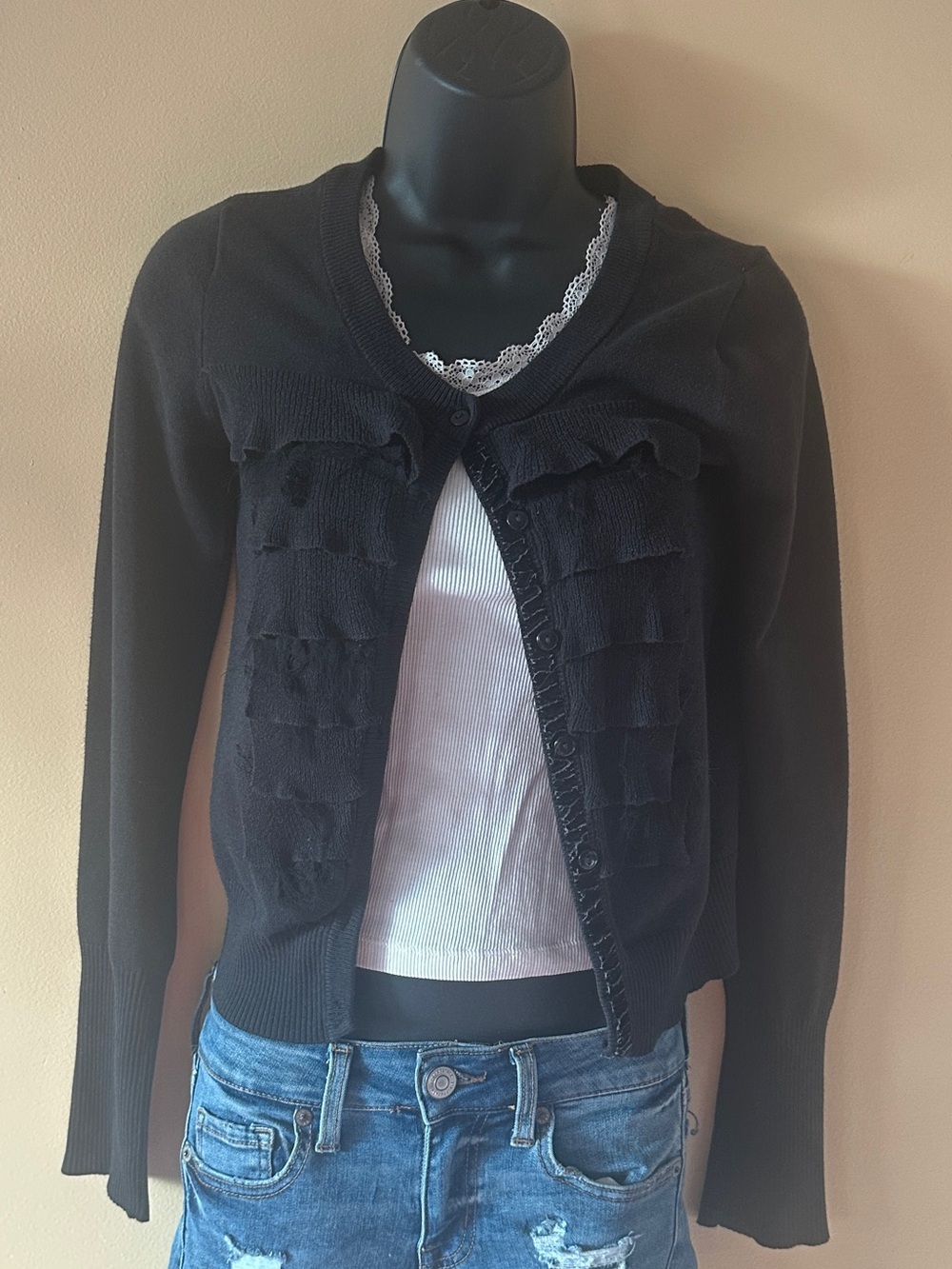 Rue21 Black Ruffle Detail Cardigan | Size S
